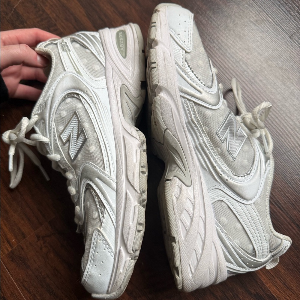 New Balance Polka Dot/White and Silver Trainer Sneakers